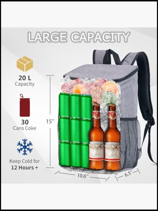 Insulated Cooler Backpack Leakproof Large Capacity 30 Cans Travel Hiking Camping main image 6
